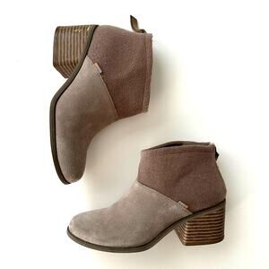 Toms Lacy Desert Taupe Suede Felt‎ Stacked Heel Back Zip Ankle Boot Women 6.5